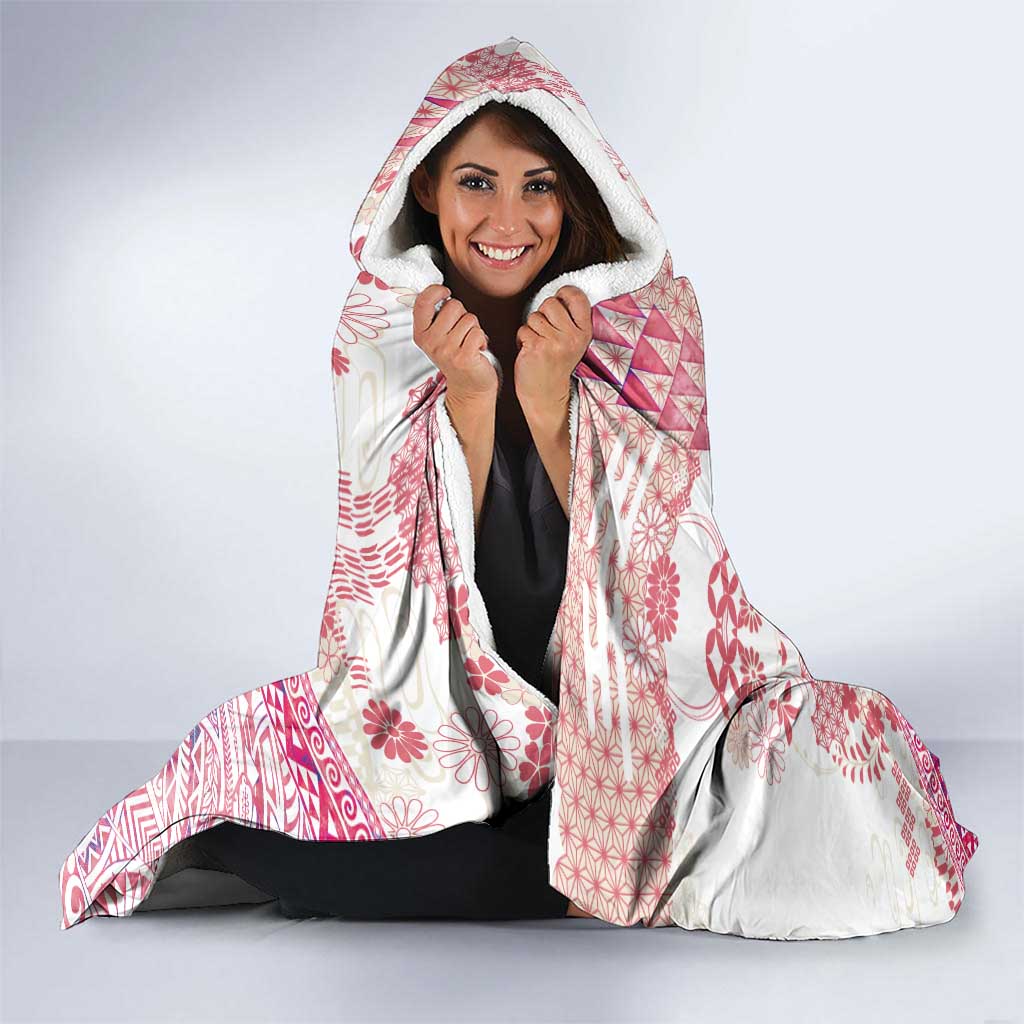 Hawaiian and Japanese Culture Together Hooded Blanket Tropical Honu with Japanese Elements Pink Color LT03 - Polynesian Pride
