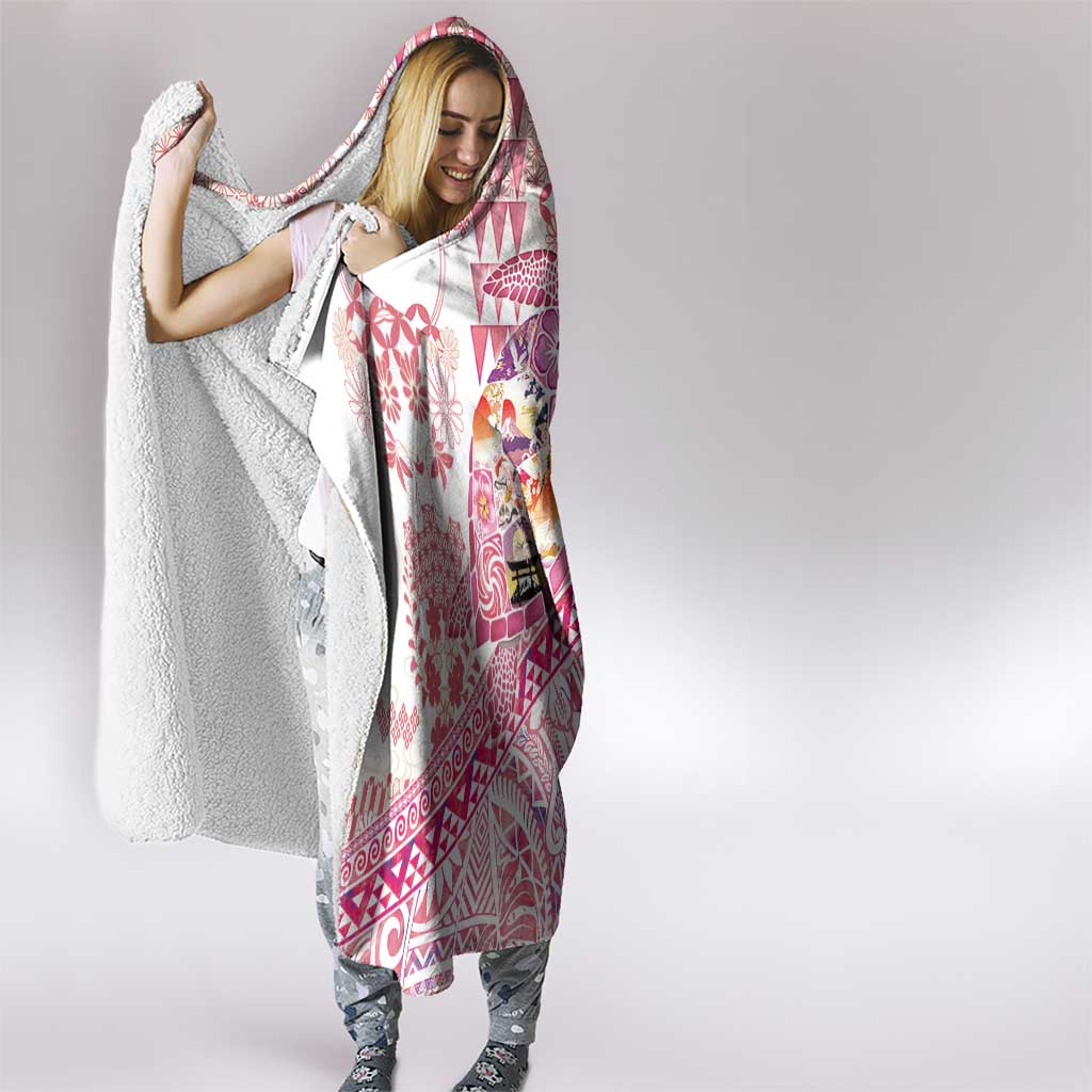 Hawaiian and Japanese Culture Together Hooded Blanket Tropical Honu with Japanese Elements Pink Color LT03 - Polynesian Pride