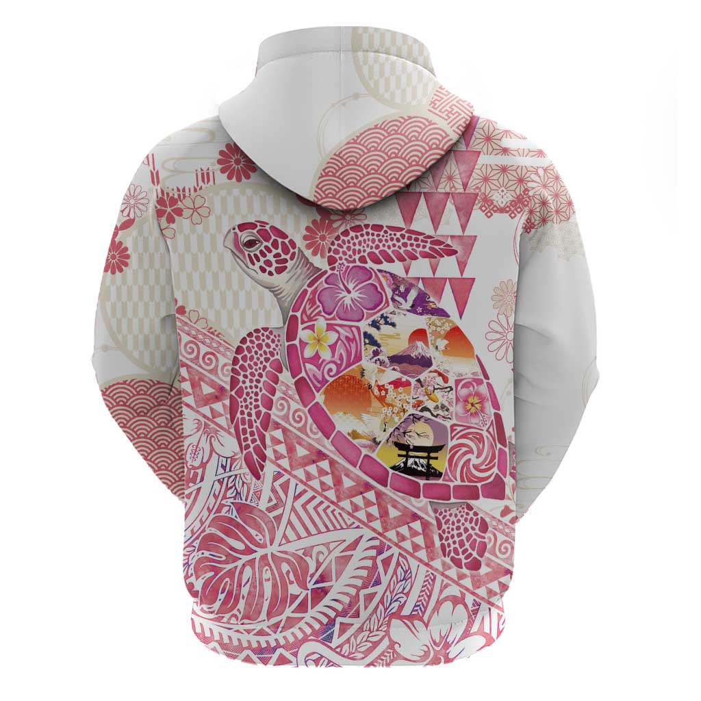 Hawaiian and Japanese Culture Together Hoodie Tropical Honu with Japanese Elements Pink Color LT03 - Polynesian Pride