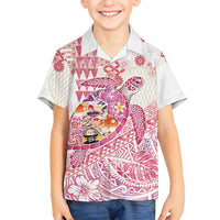 Hawaiian and Japanese Culture Together Kid Hawaiian Shirt Tropical Honu with Japanese Elements Pink Color LT03 Kid Pink - Polynesian Pride