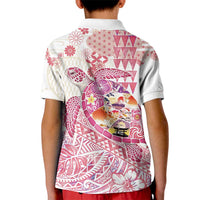 Hawaiian and Japanese Culture Together Kid Polo Shirt Tropical Honu with Japanese Elements Pink Color LT03 - Polynesian Pride