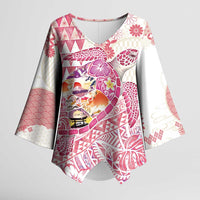 Hawaiian and Japanese Culture Together Kimono Sleeve Blouse Tropical Honu with Japanese Elements Pink Color LT03 Female Pink - Polynesian Pride