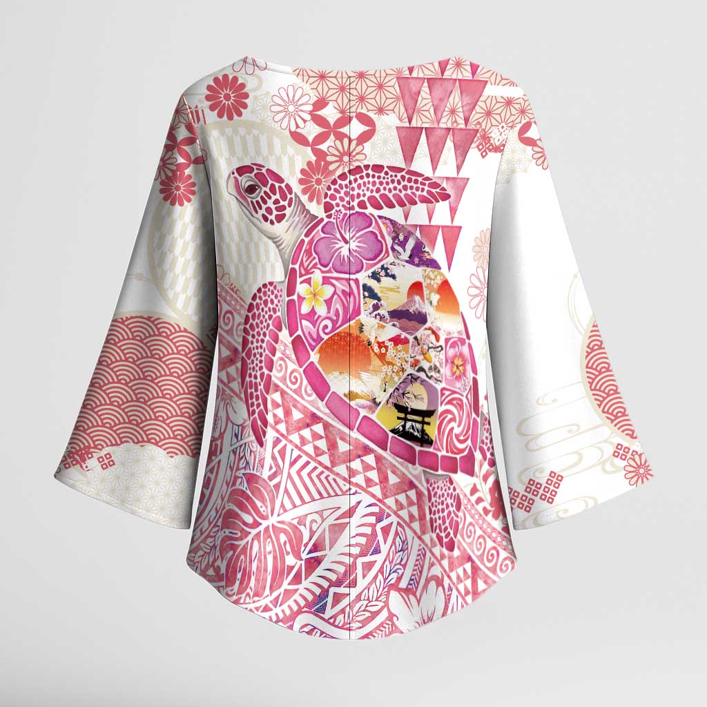 Hawaiian and Japanese Culture Together Kimono Sleeve Blouse Tropical Honu with Japanese Elements Pink Color LT03 - Polynesian Pride