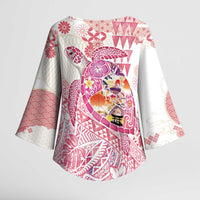 Hawaiian and Japanese Culture Together Kimono Sleeve Blouse Tropical Honu with Japanese Elements Pink Color LT03 - Polynesian Pride