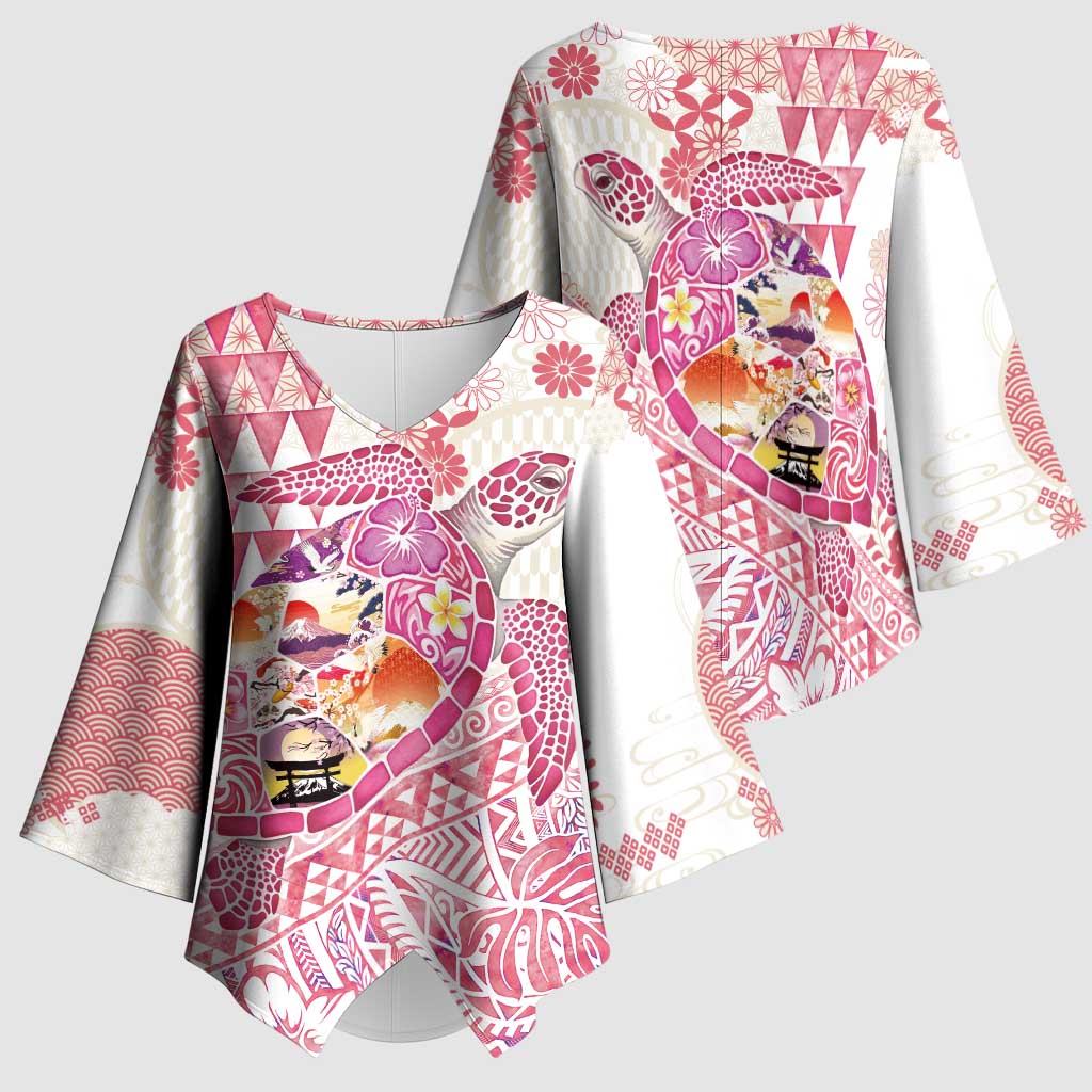 Hawaiian and Japanese Culture Together Kimono Sleeve Blouse Tropical Honu with Japanese Elements Pink Color LT03 - Polynesian Pride