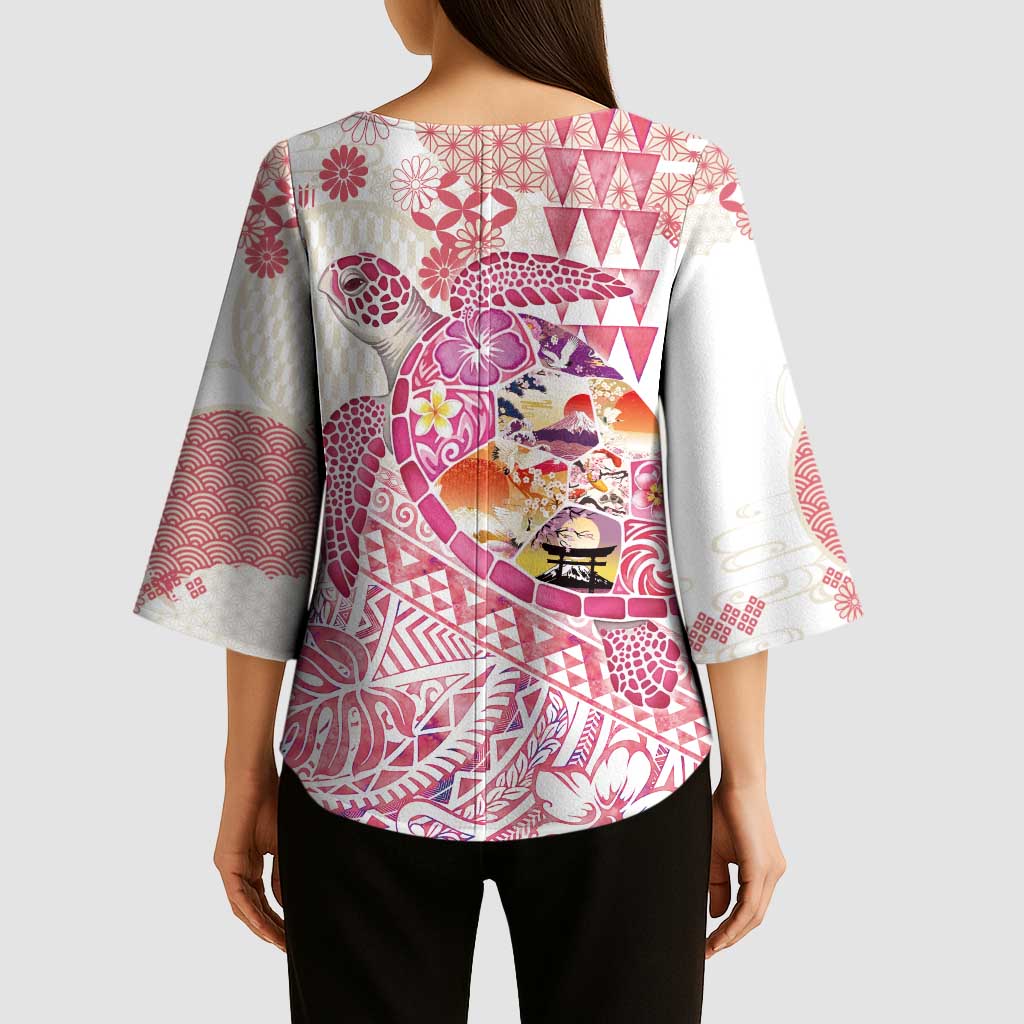 Hawaiian and Japanese Culture Together Kimono Sleeve Blouse Tropical Honu with Japanese Elements Pink Color LT03 - Polynesian Pride