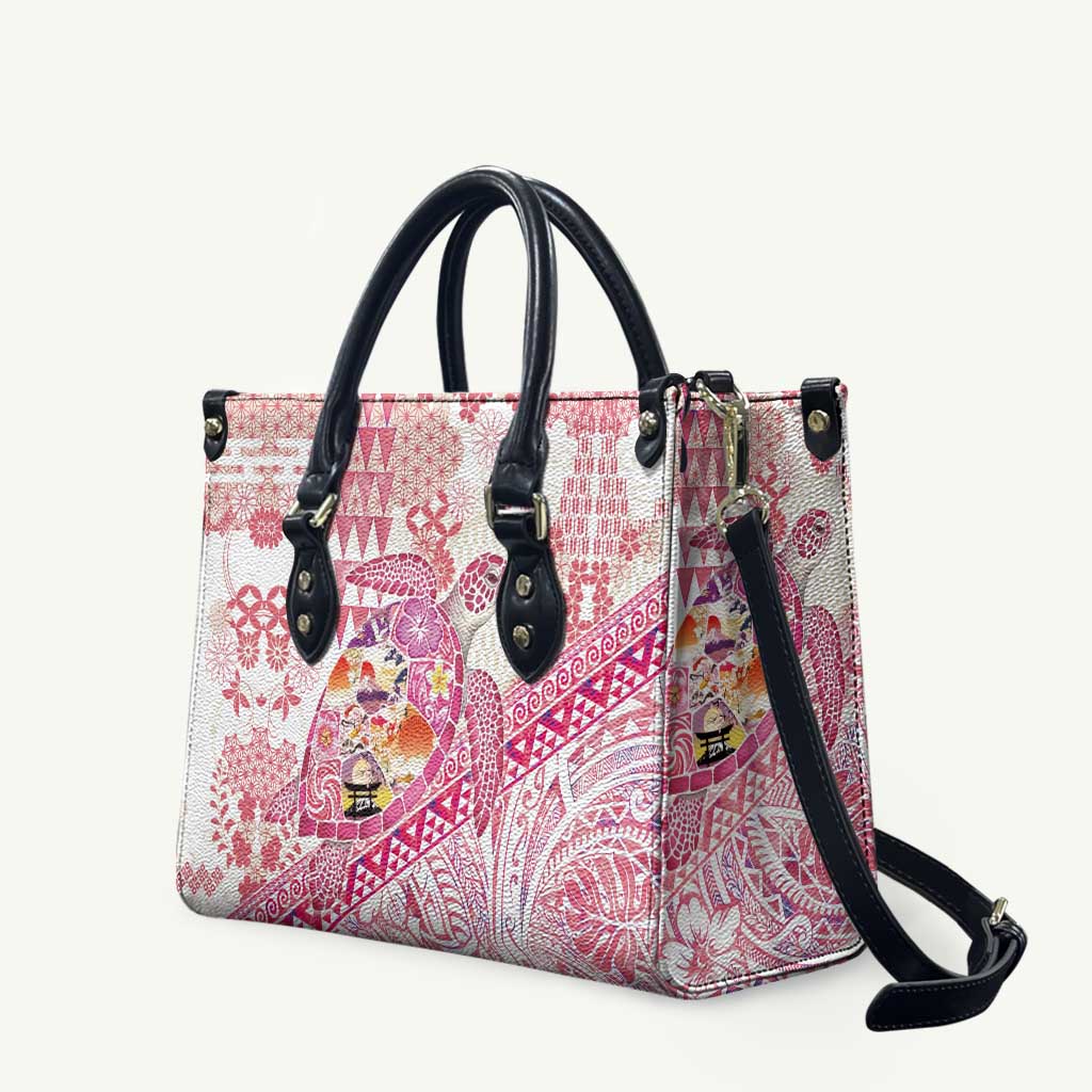 Hawaiian and Japanese Culture Together Leather Bag Tropical Honu with Japanese Elements Pink Color