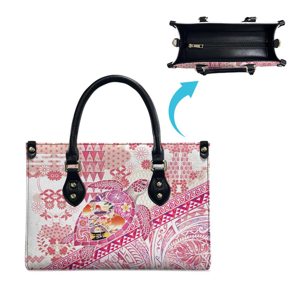 Hawaiian and Japanese Culture Together Leather Bag Tropical Honu with Japanese Elements Pink Color LT03 - Polynesian Pride