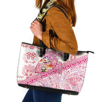 Hawaiian and Japanese Culture Together Leather Tote Bag Tropical Honu with Japanese Elements Pink Color LT03 Pink - Polynesian Pride