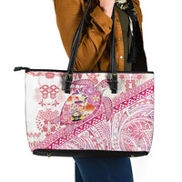 Hawaiian and Japanese Culture Together Leather Tote Bag Tropical Honu with Japanese Elements Pink Color LT03 - Polynesian Pride