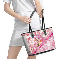 Hawaiian and Japanese Culture Together Leather Tote Bag Tropical Honu with Japanese Elements Pink Color LT03 - Polynesian Pride