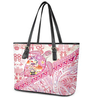 Hawaiian and Japanese Culture Together Leather Tote Bag Tropical Honu with Japanese Elements Pink Color LT03 - Polynesian Pride