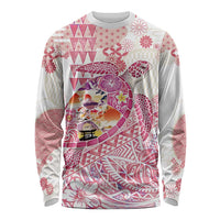 Hawaiian and Japanese Culture Together Long Sleeve Shirt Tropical Honu with Japanese Elements Pink Color LT03 Unisex Pink - Polynesian Pride
