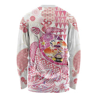 Hawaiian and Japanese Culture Together Long Sleeve Shirt Tropical Honu with Japanese Elements Pink Color LT03 - Polynesian Pride