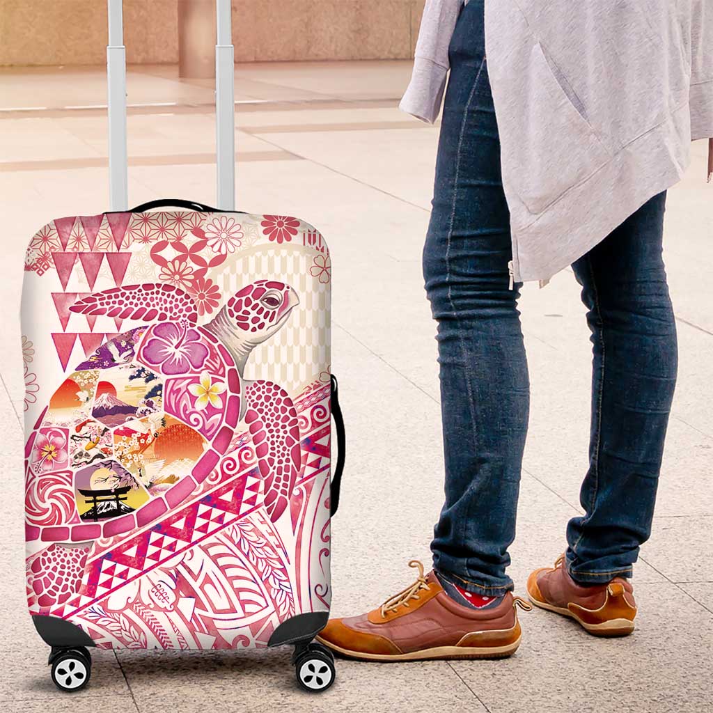 Hawaiian and Japanese Culture Together Luggage Cover Tropical Honu with Japanese Elements Pink Color LT03 Pink - Polynesian Pride