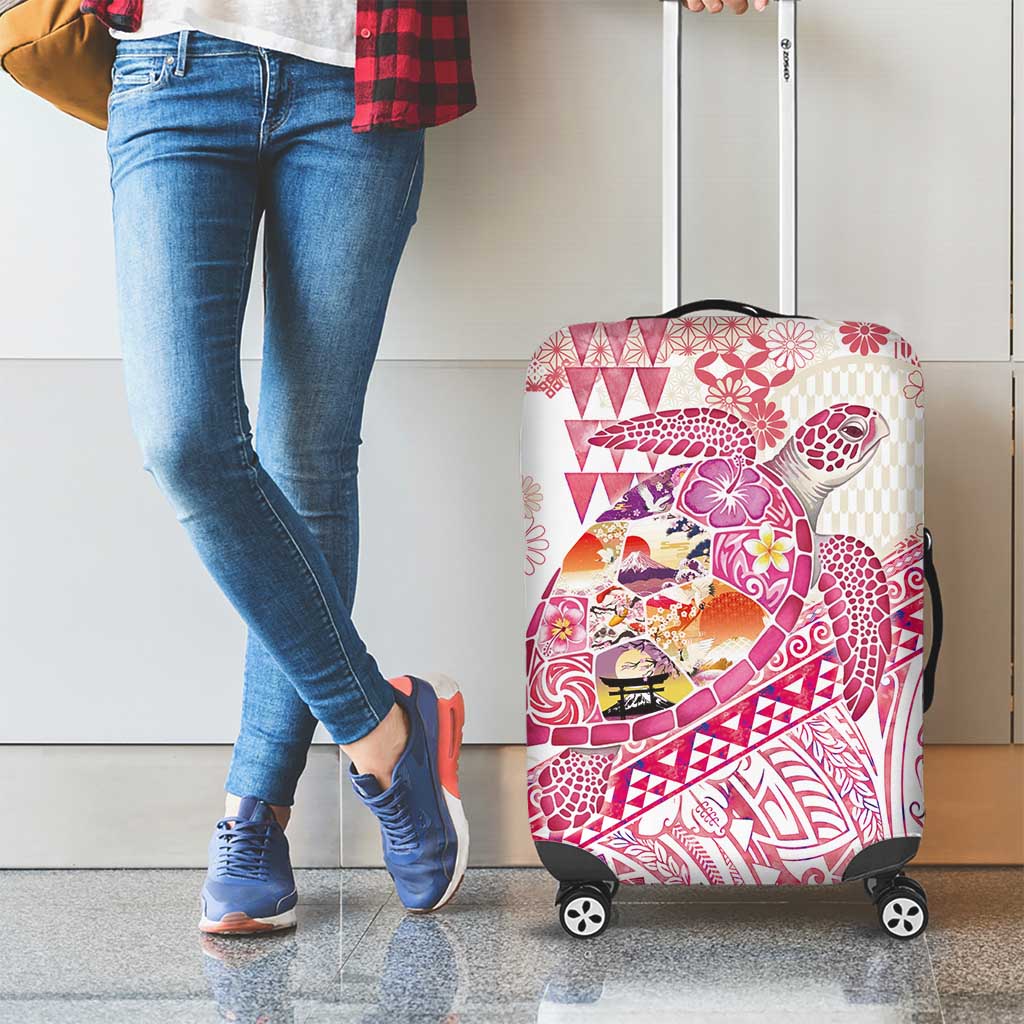 Hawaiian and Japanese Culture Together Luggage Cover Tropical Honu with Japanese Elements Pink Color LT03 - Polynesian Pride