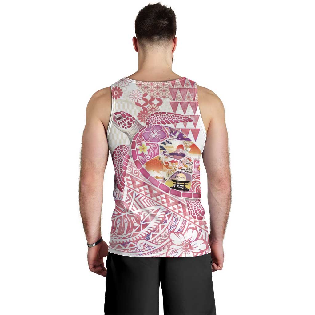 Hawaiian and Japanese Culture Together Men Tank Top Tropical Honu with Japanese Elements Pink Color LT03 - Polynesian Pride