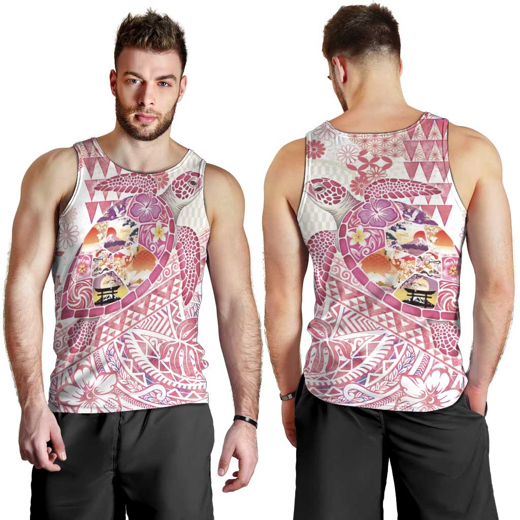 Hawaiian and Japanese Culture Together Men Tank Top Tropical Honu with Japanese Elements Pink Color LT03 - Polynesian Pride
