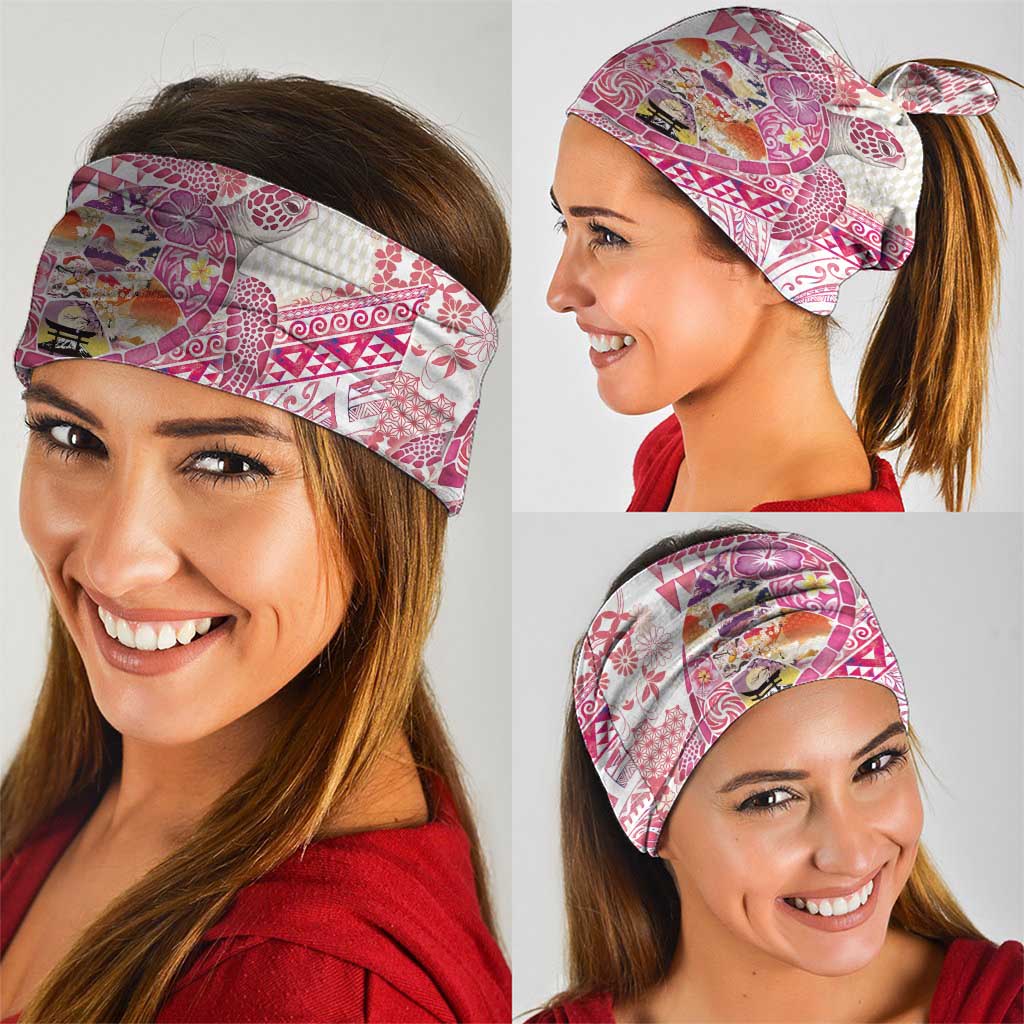 Hawaiian and Japanese Culture Together Neck Gaiter Tropical Honu with Japanese Elements Pink Color LT03 - Polynesian Pride