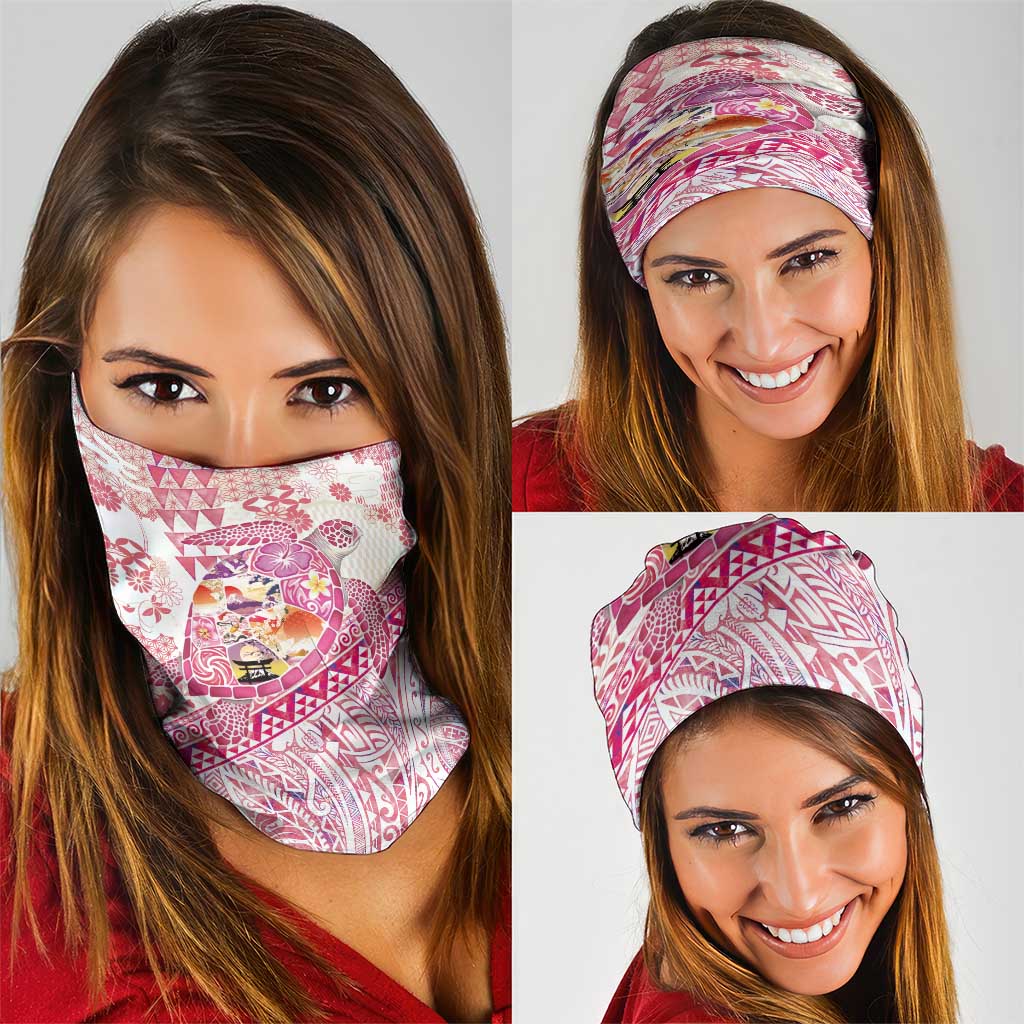 Hawaiian and Japanese Culture Together Neck Gaiter Tropical Honu with Japanese Elements Pink Color LT03 - Polynesian Pride