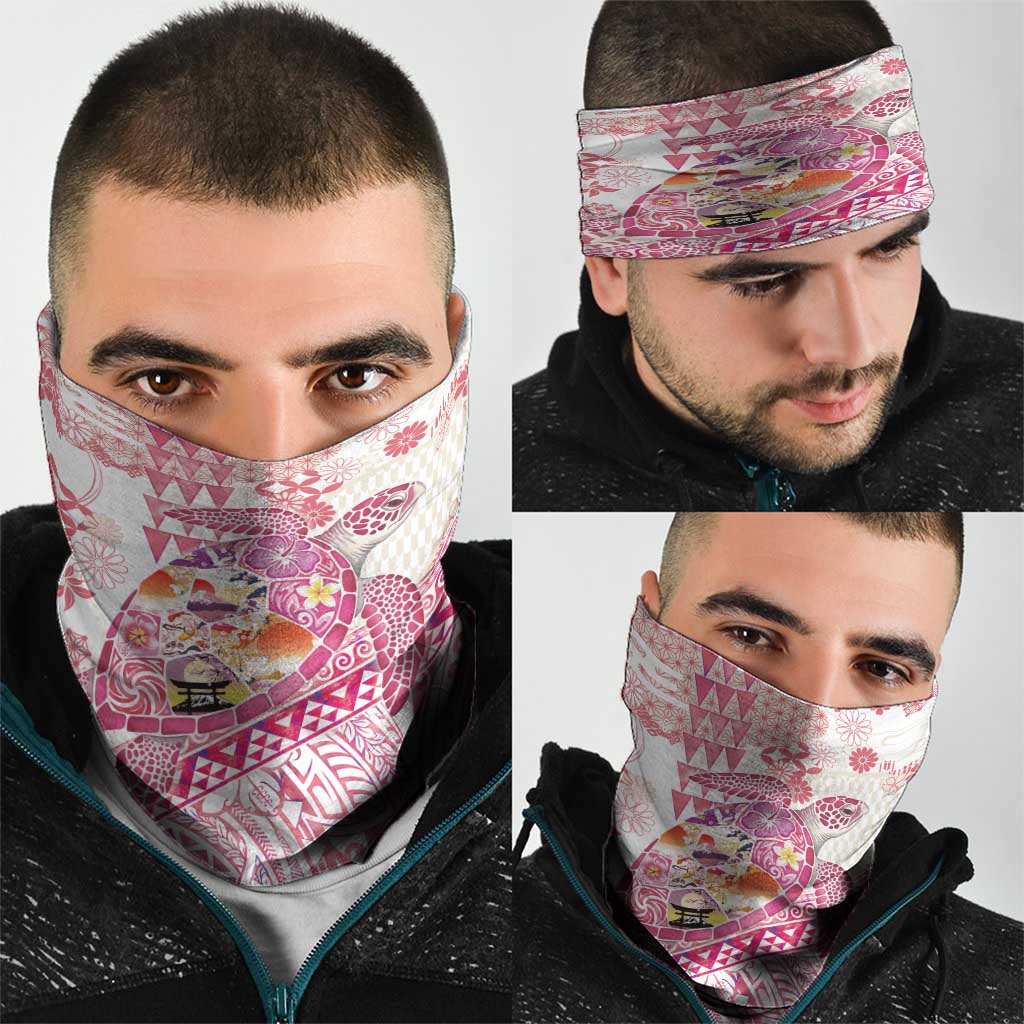 Hawaiian and Japanese Culture Together Neck Gaiter Tropical Honu with Japanese Elements Pink Color LT03 - Polynesian Pride
