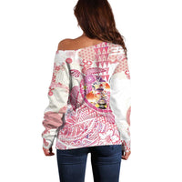 Hawaiian and Japanese Culture Together Off Shoulder Sweater Tropical Honu with Japanese Elements Pink Color LT03 - Polynesian Pride
