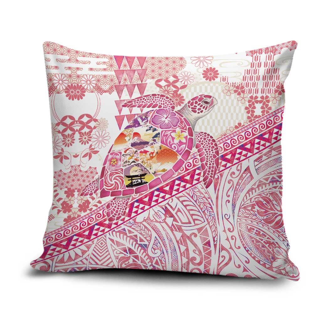 Hawaiian and Japanese Culture Together Pillow Cover Tropical Honu with Japanese Elements Pink Color LT03 Pink - Polynesian Pride