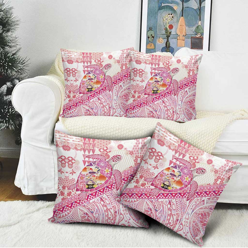 Hawaiian and Japanese Culture Together Pillow Cover Tropical Honu with Japanese Elements Pink Color LT03 - Polynesian Pride