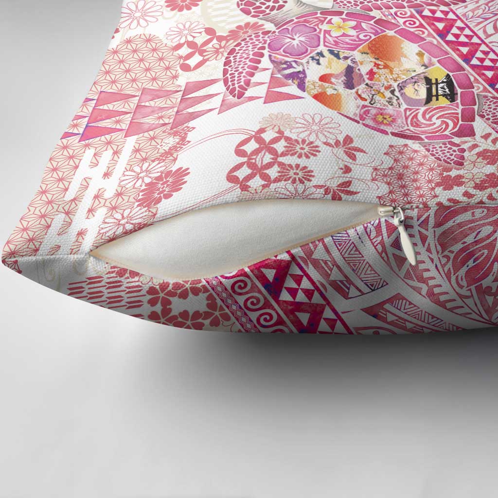 Hawaiian and Japanese Culture Together Pillow Cover Tropical Honu with Japanese Elements Pink Color LT03 - Polynesian Pride
