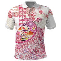 Hawaiian and Japanese Culture Together Polo Shirt Tropical Honu with Japanese Elements Pink Color LT03 Pink - Polynesian Pride