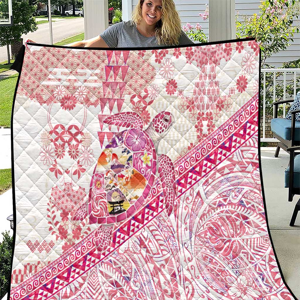 Hawaiian and Japanese Culture Together Quilt Tropical Honu with Japanese Elements Pink Color LT03 Pink - Polynesian Pride