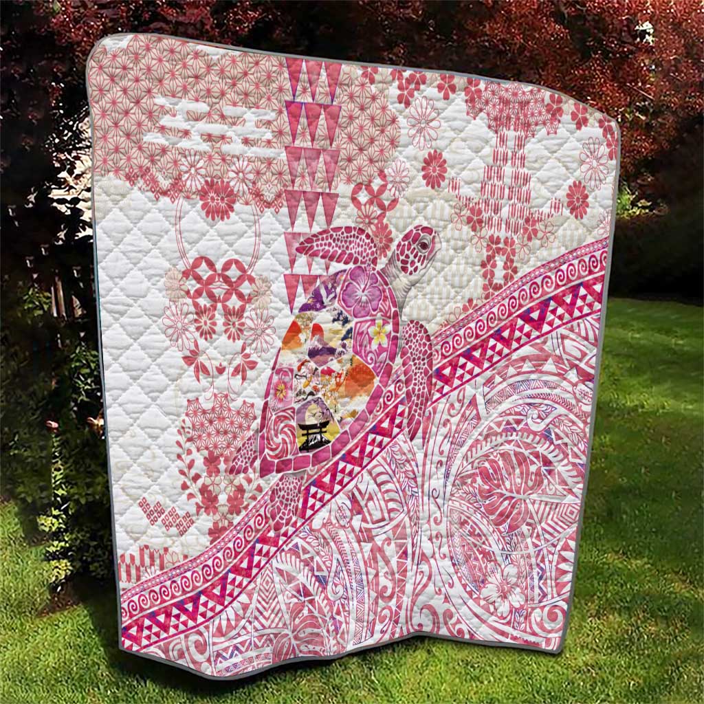 Hawaiian and Japanese Culture Together Quilt Tropical Honu with Japanese Elements Pink Color LT03 - Polynesian Pride