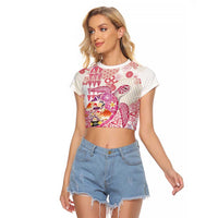 Hawaiian and Japanese Culture Together Raglan Cropped T Shirt Tropical Honu with Japanese Elements Pink Color LT03 Female Pink - Polynesian Pride