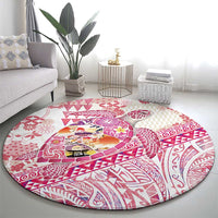 Hawaiian and Japanese Culture Together Round Carpet Tropical Honu with Japanese Elements Pink Color LT03 - Polynesian Pride