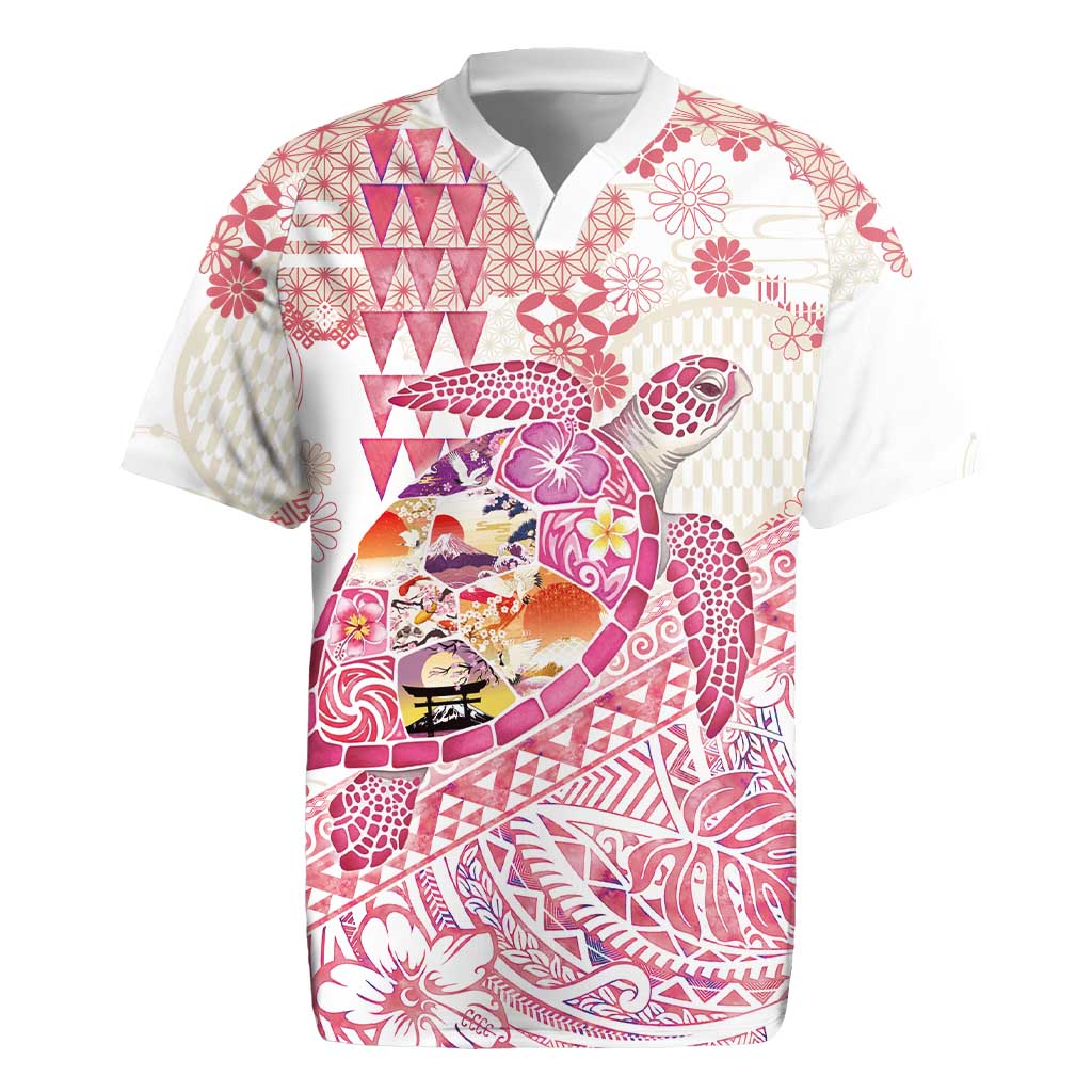 Hawaiian and Japanese Culture Together Rugby Jersey Tropical Honu with Japanese Elements Pink Color LT03 Pink - Polynesian Pride