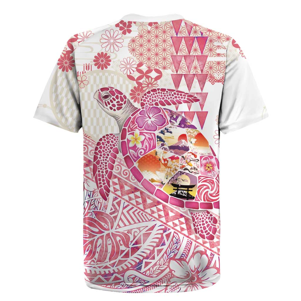 Hawaiian and Japanese Culture Together Rugby Jersey Tropical Honu with Japanese Elements Pink Color LT03 - Polynesian Pride