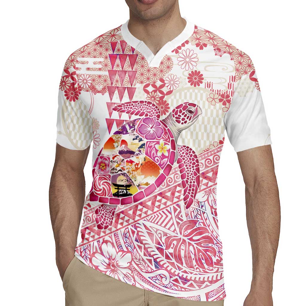 Hawaiian and Japanese Culture Together Rugby Jersey Tropical Honu with Japanese Elements Pink Color LT03 - Polynesian Pride