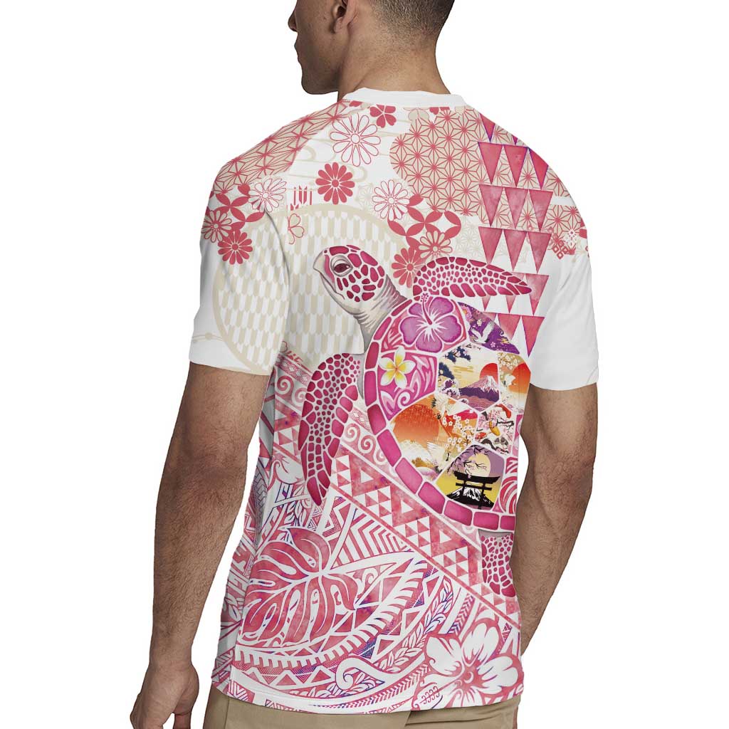Hawaiian and Japanese Culture Together Rugby Jersey Tropical Honu with Japanese Elements Pink Color LT03 - Polynesian Pride