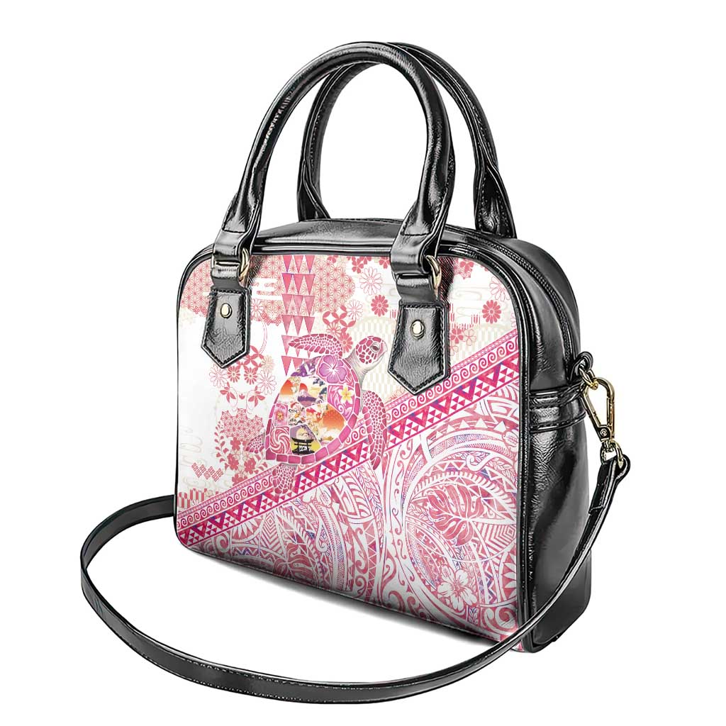 Hawaiian and Japanese Culture Together Shoulder Handbag Tropical Honu with Japanese Elements Pink Color LT03 - Polynesian Pride