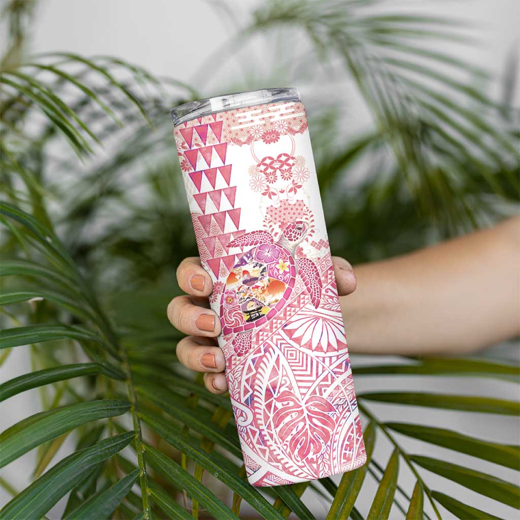 Hawaiian and Japanese Culture Together Skinny Tumbler Tropical Honu with Japanese Elements Pink Color LT03 - Polynesian Pride