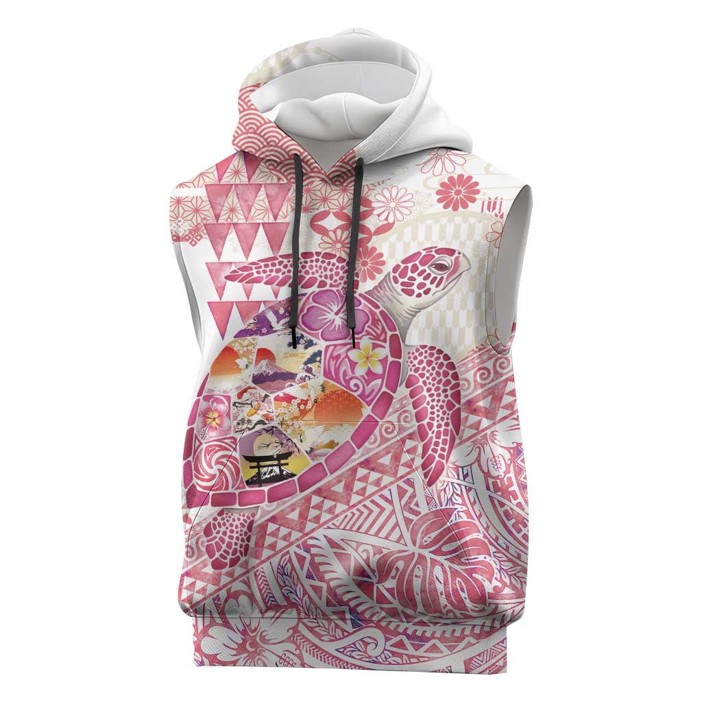 Hawaiian and Japanese Culture Together Sleeveless Hoodie Tropical Honu with Japanese Elements Pink Color LT03 Pink - Polynesian Pride