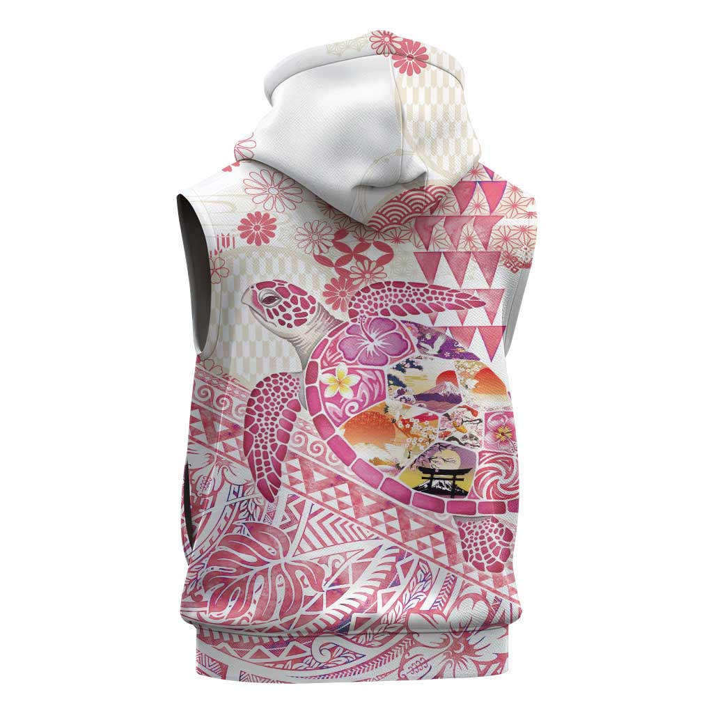 Hawaiian and Japanese Culture Together Sleeveless Hoodie Tropical Honu with Japanese Elements Pink Color LT03 - Polynesian Pride