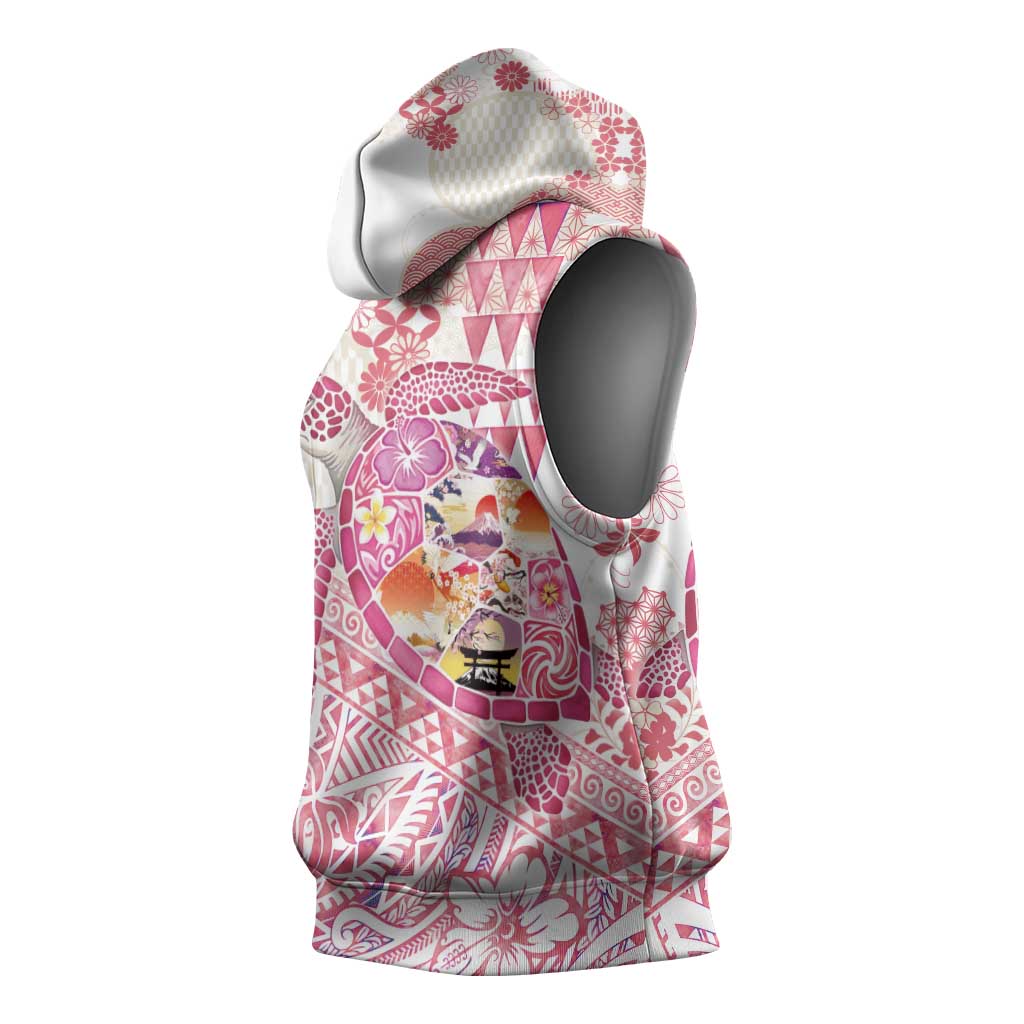 Hawaiian and Japanese Culture Together Sleeveless Hoodie Tropical Honu with Japanese Elements Pink Color LT03 - Polynesian Pride