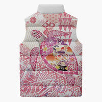 Hawaiian and Japanese Culture Together Sleeveless Puffer Jacket Tropical Honu with Japanese Elements Pink Color LT03 - Polynesian Pride
