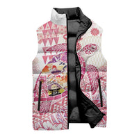 Hawaiian and Japanese Culture Together Sleeveless Puffer Jacket Tropical Honu with Japanese Elements Pink Color LT03 - Polynesian Pride