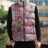 Hawaiian and Japanese Culture Together Sleeveless Puffer Jacket Tropical Honu with Japanese Elements Pink Color LT03 - Polynesian Pride