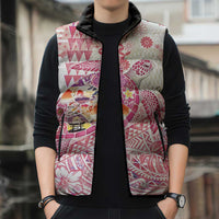 Hawaiian and Japanese Culture Together Sleeveless Puffer Jacket Tropical Honu with Japanese Elements Pink Color LT03 - Polynesian Pride