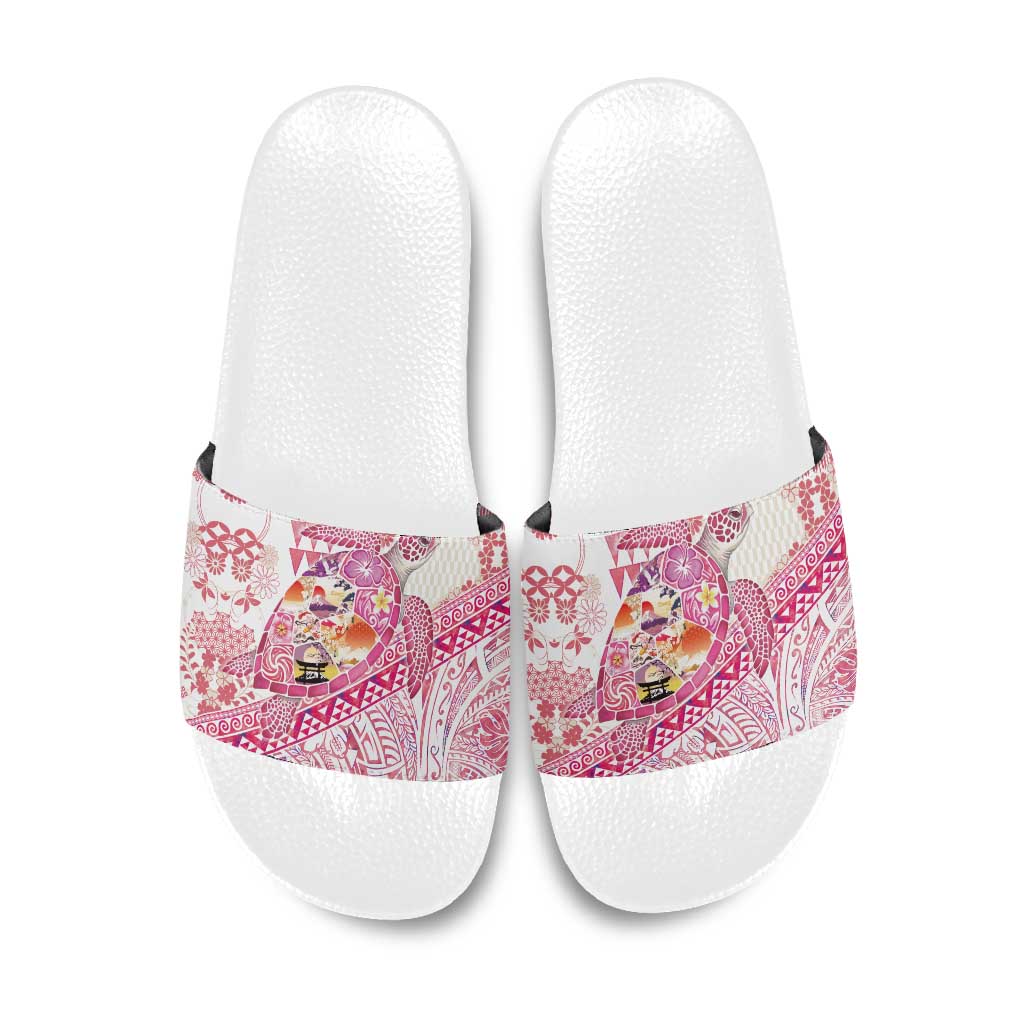 Hawaiian and Japanese Culture Together Slide Sandals Tropical Honu with Japanese Elements Pink Color LT03 Pink - Polynesian Pride