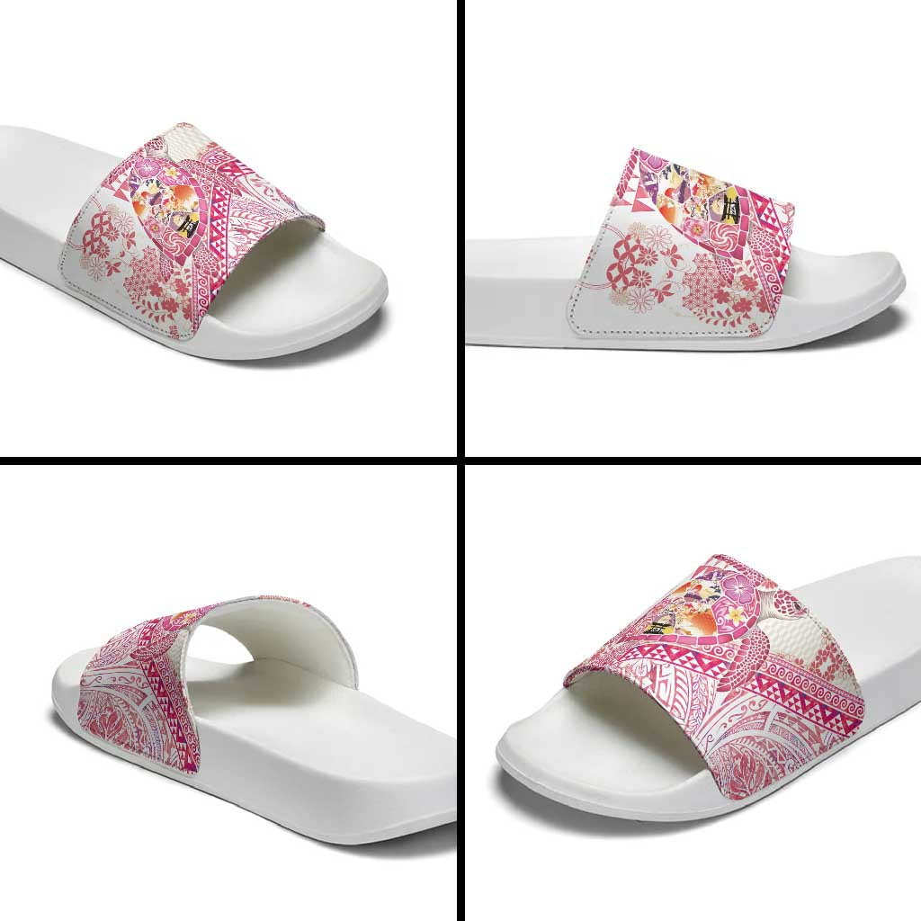 Hawaiian and Japanese Culture Together Slide Sandals Tropical Honu with Japanese Elements Pink Color LT03 - Polynesian Pride