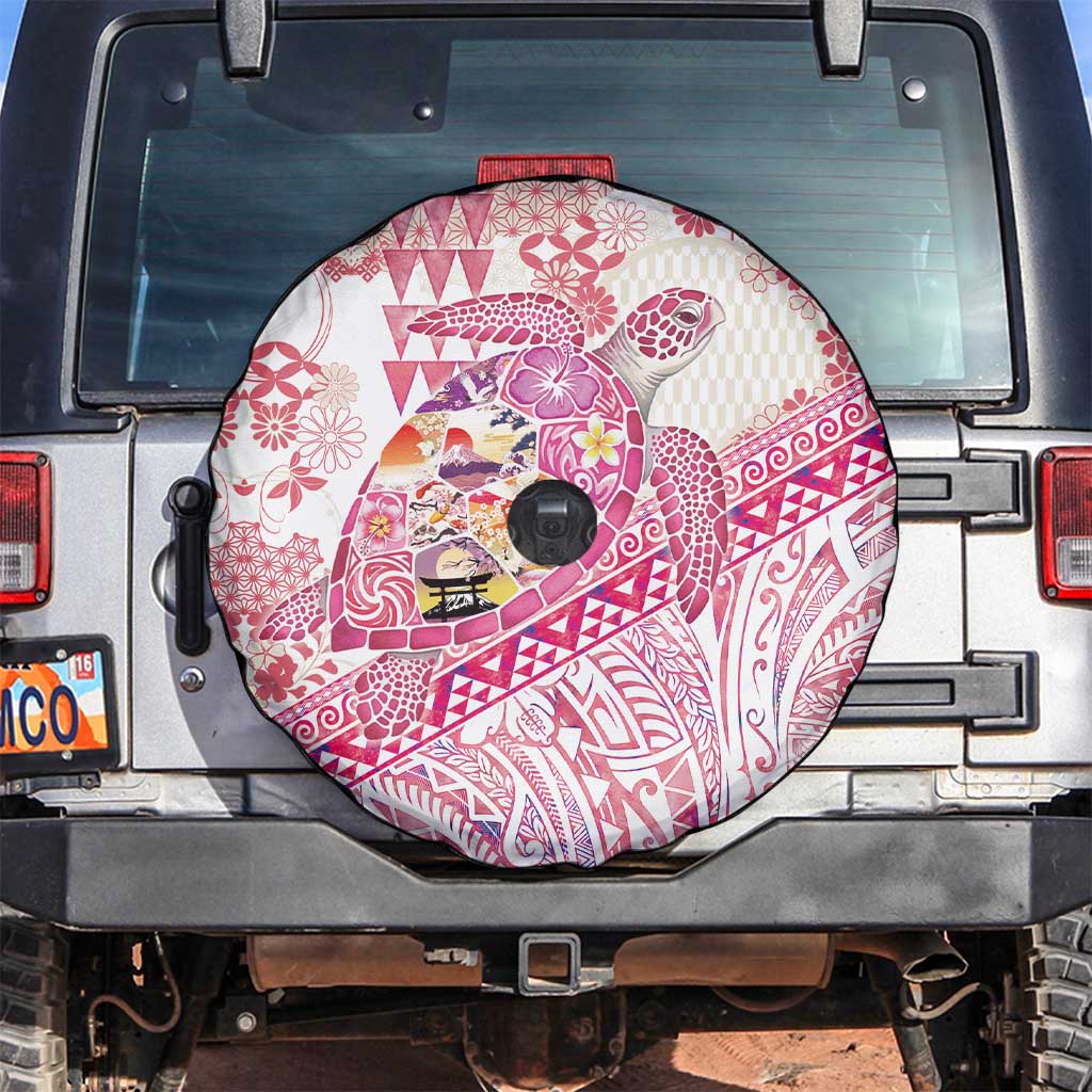 Hawaiian and Japanese Culture Together Spare Tire Cover Tropical Honu with Japanese Elements Pink Color LT03 Pink - Polynesian Pride